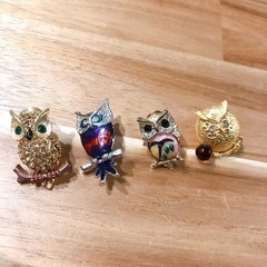 フクロウ　ピンズ　4点セット