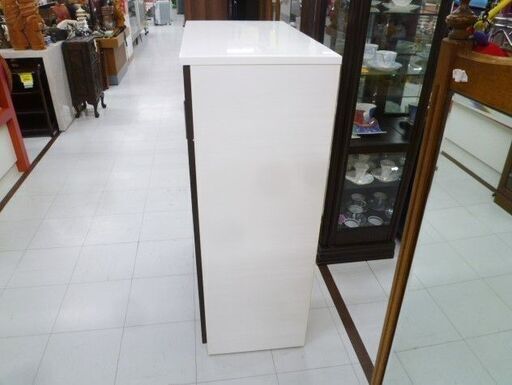 現状品 マルミツ ミドルレンジボード 幅80×奥行42×高さ115cm ブラウン×ホワイト レンジ台 食器棚 キッチン収納 収納家具  ぼん家具 レンジ台 ミドルタイプ おしゃれ 収納家具 キッチン収納 