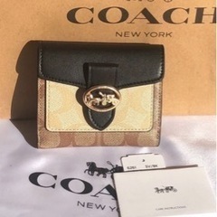 COACH シグネチャー ライトカーキ ブラック 二つ折り財布 ...