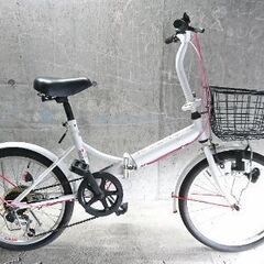 折りたたみ自転車中古 CAPTAIN STAG 外装6段変速 カゴライト付き