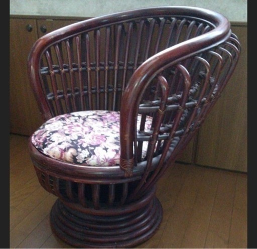 藤 回転椅子 ラタン 天然素材 背もたれ ひじ付き