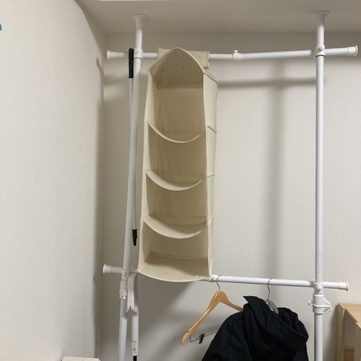 突っ張り棒衣装ラック　白　マット
