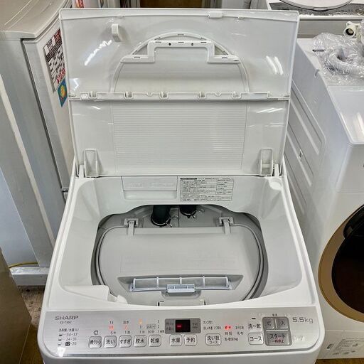 美品【 SHARP 】シャープ 洗濯5.5㎏/乾燥3.5㎏ 洗濯乾燥機 抗菌穴なし槽 高濃度洗浄 シワ抑えコース 槽クリーン ES-TX5C