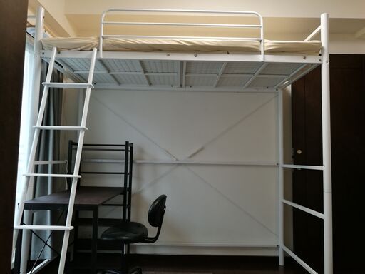 ロフトベッド ハイタイプ 2口コンセント宮付き W95×D220×H205×床面高175cm 白 品番KH-3025WH