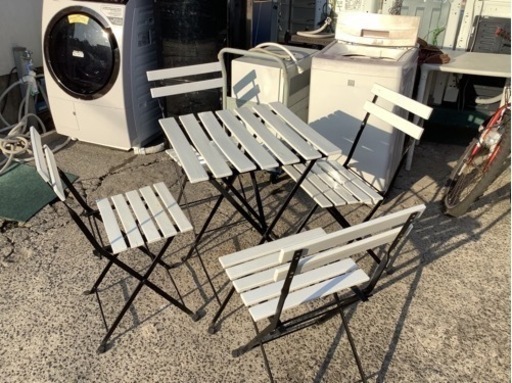 【リサイクルサービス八光　田上店　配達・設置OK】ガーデンテーブルセット　ホワイト&ブラック