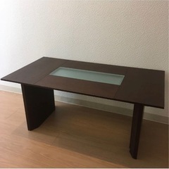 大塚家具　ローテーブル　木×ガラス　ダークブラウン