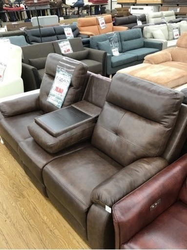 KP-23【ご来店頂ける方限定】本革　両側電動3シーターソファ　ブラウン