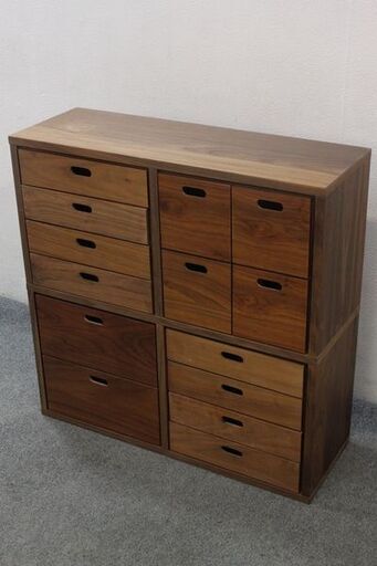 無印良品 スタッキングシェルフ 2×2 ウォールナット チェスト4つセット MUJI 収納家具 中古 店頭引取歓迎 R5652)