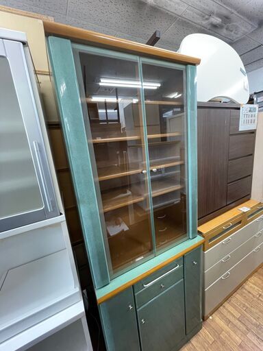 食器棚　No.1242　松田家具　30.モイス　グリーン　〖リサイクルショップどりーむ鹿大前店〗