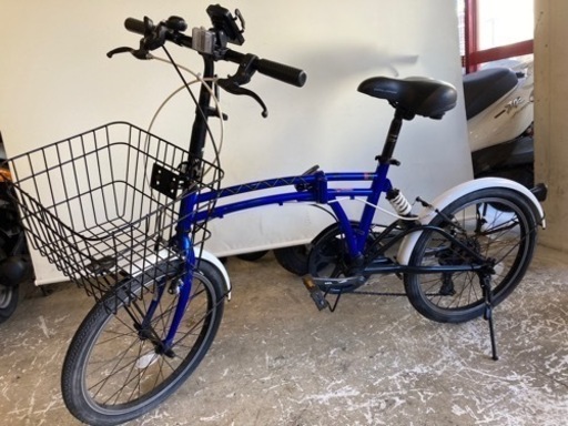 【タイヤ前後新品！DOPPELGANGER M6】カゴ付き折りたたみ自転車　7段変速　20インチ　ブルー タイヤ前後新品！DOPPELGANGER M6】カゴ付き折りたたみ自転車 7段変速