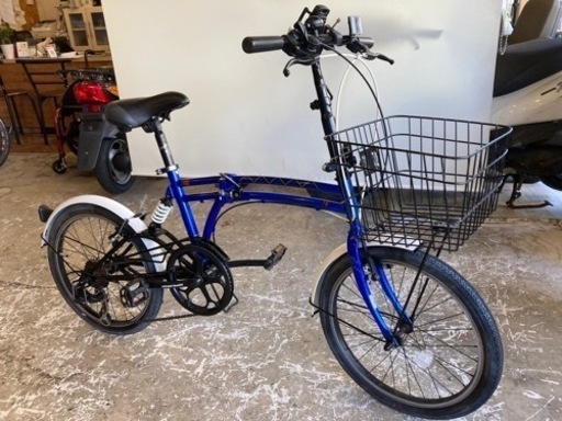 【タイヤ前後新品！DOPPELGANGER M6】カゴ付き折りたたみ自転車　7段変速　20インチ　ブルー