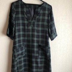 グリーンチェックのチュニックワンピースM size