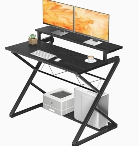 【新品未開封梱包のまま！！】noblewell パソコンデスク モニター台付き PCデスク 机 コンパクト 三段収納棚付き 勉強机 オフィスデスク ゲーミングデスク 省スペース 三角構造設定 Ｚ型フレーム 組立簡単 木製 耐荷重50kg パソコンラック 在宅勤務・テレワーク向け (幅-100cm) ブラック ブランド: noblewell