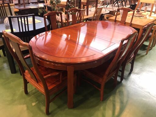 【愛品館八千代店】総花梨　伸長式ダイニング　7点セット