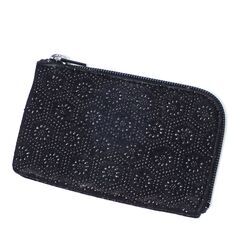 AA696 印傳屋 小銭入れ コインケース 亀甲柄 漆 鹿革 黒