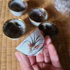 未使用　九谷焼　富士山　おちょこ　桜　5つセット　和食器　お祝い　酒器の画像
