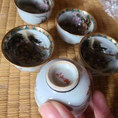 未使用　九谷焼　富士山　おちょこ　桜　5つセット　和食器　お祝い　酒器の画像