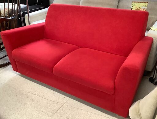 2人掛けソファ ベルベットソファ レッド【ユーズドユーズ名古屋天白店】 J1657
