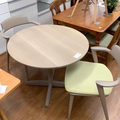 飛騨産業 ダイニング3点セット ナチュラル×グリーン