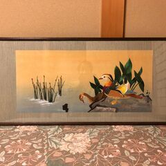 大幅値下げ　日本刺繍　額縁入り　オシドリ　アート　絵画　鴛鴦の刺繍