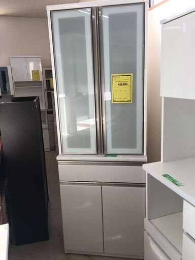 ニトリ　食器棚　アルミナ2　幅70cm　ホワイト　おしゃれ　キッチン収納　カップボード　スタイリッシュ　スリム　堺市　石津