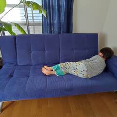 綺麗な青色の3人掛けソファー🔵ベッドにもなる