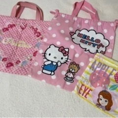 お下がり　ディズニー レッスンバッグ 女の子 サンリオ キキ&ララ 入学準備 体操着入れ　巾着　中古　ソフィア シンデレラ　ペガサス トートバック　の画像