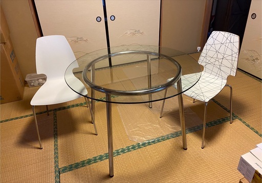 Ikea ガラステーブル　椅子2脚