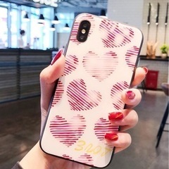 新品未使用　手書き風のストライプハートイラストiPhoneケース...