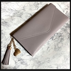 ꒰未使用꒱ウォレット ハート タッセル 無地くすみパープル  大...