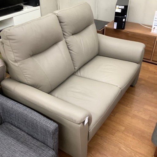 2掛けソファ ニトリ ヘタリ有 半皮 ナルタベージュ