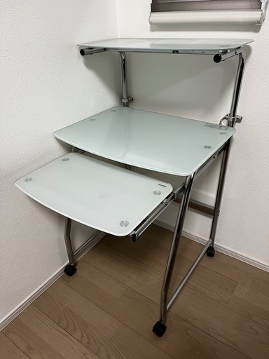 PCデスク　パソコンデスク　ガラス　引き出し