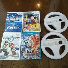 Wii U　本体、コントローラー4つ、ソフト4本セットの画像