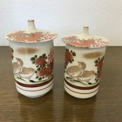 九谷焼　湯呑み　2客　未使用品　蓋付き　夫婦湯呑みの画像