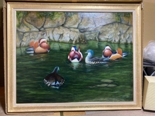 油絵絵画【おしどり】50号　知立市から