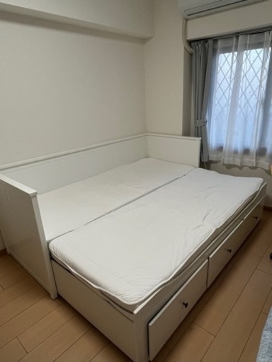 [値下げ]IKEA 拡張ベッドフレーム ホワイト マットレス2枚付