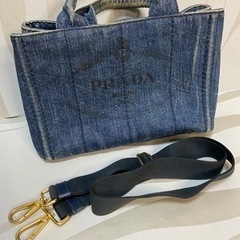 【極美品】PRADA プラダ カナパ　S デニム トートバッグ 三角プレート PRADA プラダ カナパ S デニム トートバッグ