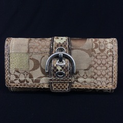COACH コーチ パイソン＆レザー×パッチワークシグネチャー 長財布
