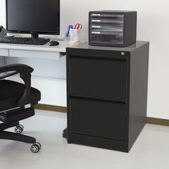 Hスチールキャビネット【ケプロイ2段／ブラック色】ロッカー 書斎 鍵付き 業務用 書庫 オフィス B品 要組立品 ※定価12,990円の画像
