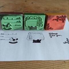 レトロ 木製 ラバー スタンプ 3種セットの画像