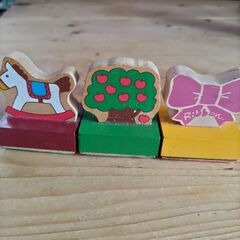 レトロ 木製 ラバー スタンプ 3種セット