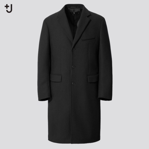 美品+J UNIQLO JILSANDER プラスジェイ ユニクロ ジルサンダー ウールブレンドチェスターコート Sブラック コラボ期間数量限定 希少正規品