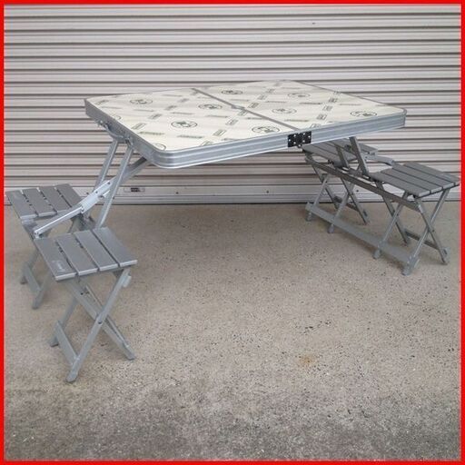 ① 美品 希少 廃盤品 Coleman/コールマン 170-5809 折りたたみテーブル ピクニックテーブル 珍しいコールマン柄 82×163×73 cm  手渡し希望/自社配送可能（配送エリアについてお問い合わせください）