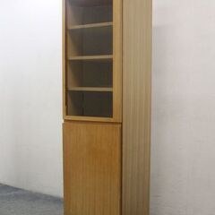 無印良品/MUJI 組み合わせて使える木製収納 スリム キャビネット ガラス扉 木扉 付き   中古家具 店頭引取歓迎 R5733)
