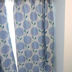 【半額】美品カーテン　綺麗あじさいデザイン　100×175cm　2枚セットの画像