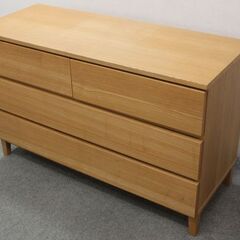 廃盤 無印良品/MUJI タモ材 ワイドチェスト 3段   中古家具 店頭引取歓迎 R5751)