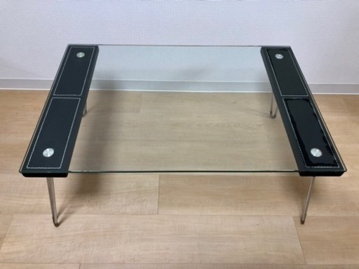 折りたたみ ガラステーブル 75×50×33.5cm