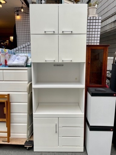 《売約済》食器棚　キッチンボード　カップボード　レンジボード　キッチン収納　大容量　検　ニトリ　NITORI  アルミナ2 WH アルミナ　白　エナメル　モイス　スライド