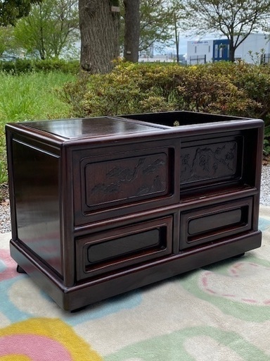 逸品 貴重 唐木家具 紫檀 無垢材 ポットワゴン キャスター付 和室茶室小物収納お座敷ワゴン煎茶道具旧家蔵出うぶだし