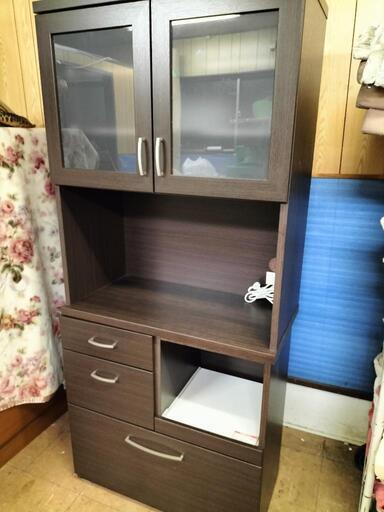 ニトリ（NITORI)　キッチンレンジボード　食器棚 ブラウン USED品